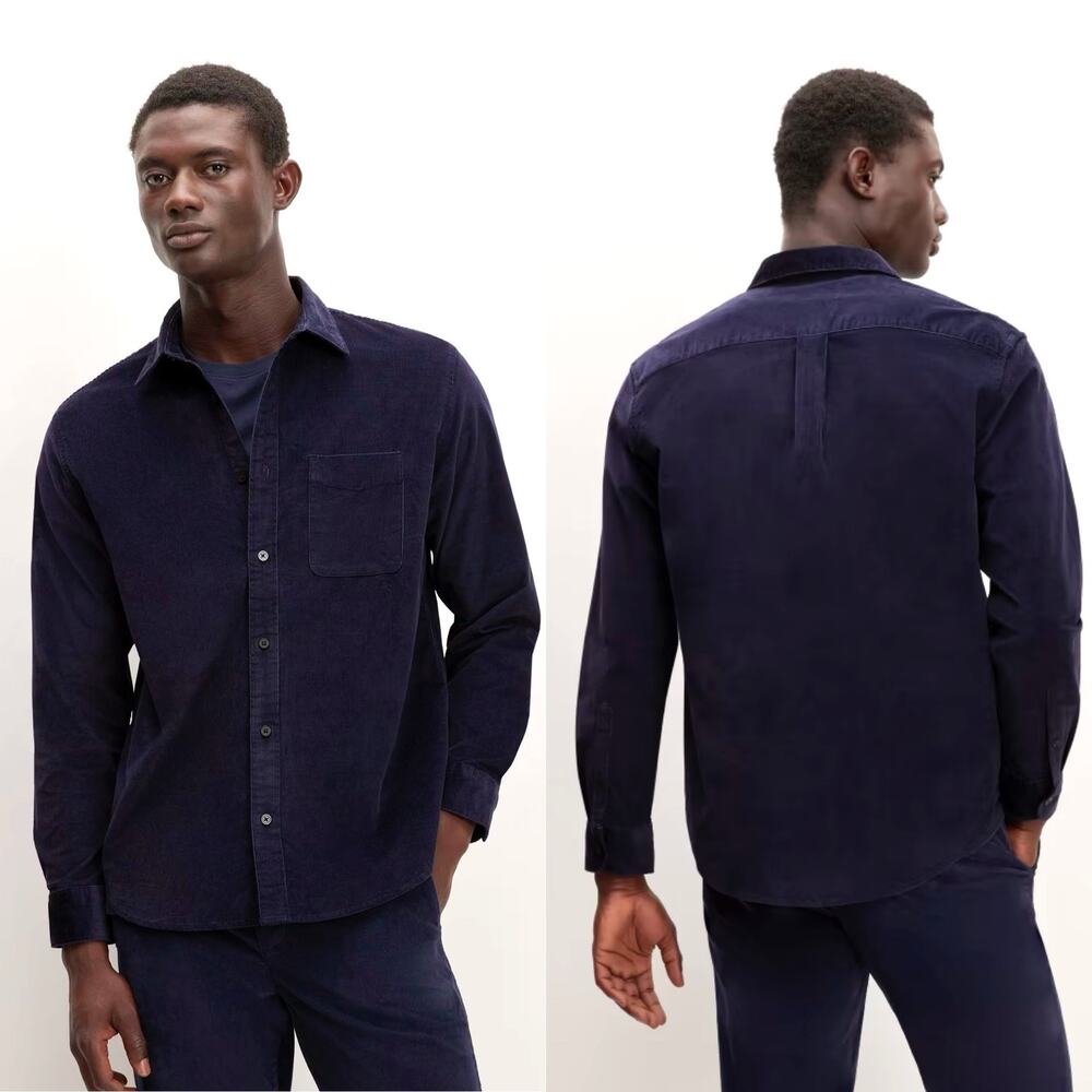 New Everlane The Relaxed Corduroy Shirt Blue Button Up Collared Men Medium NWOT